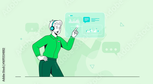 Efficient Customer Service Representative Analyzing Data On Modern High-Tech Interface