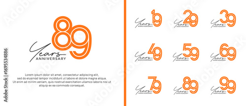 anniversary vector logo set, orange color with black handwriting can be use for celebration