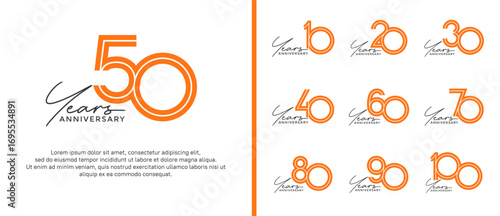 anniversary vector logo set, orange color with black handwriting can be use for celebration