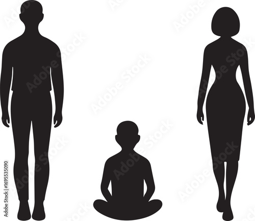 Family Silhouettes Man, Woman, and Child