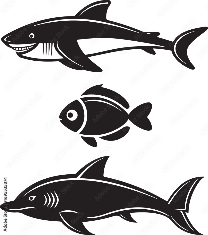 Fototapeta premium Fish and Marine Life Silhouettes