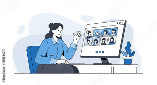 Female Engaging In A Video Conference Call And Participating From Home Office Setting