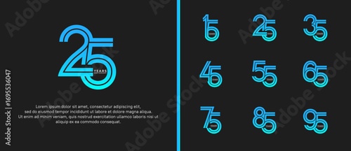 anniversary vector logo set, blue color can be use for celebration