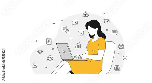 Female Working On Laptop, Representing Online Work, Connected To The Internet, Digital Trends