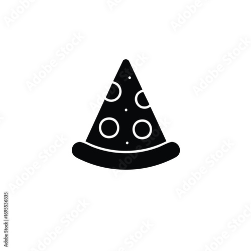 A black and white graphic of a slice of pizza.