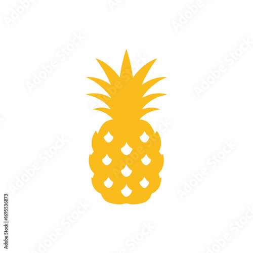 Stylized golden pineapple with spiky leaves on a white background.