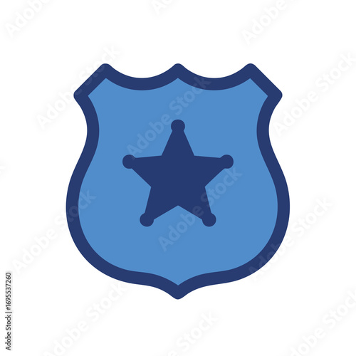A simple blue police badge icon with a dark blue sheriff's star in the center, outlined in a darker blue, representing law enforcement.