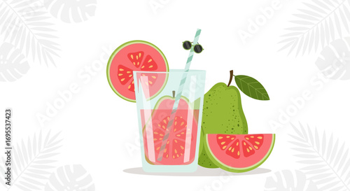 Refreshing Guava Drink Illustration With Exotic Fruits and Stylish Tropical Design