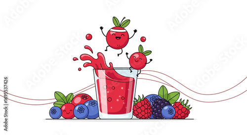 Refreshing Fruit Juice Cartoon: Berries Character Playful and Delicious, Perfect Artwork