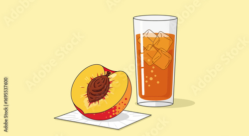 Refreshing Illustration Of Peach Slices And Iced Tea Perfect For Summer