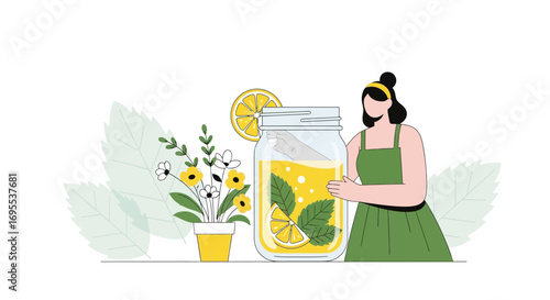 Refreshing Lemonade And Blossoms Illustration: A Vibrant, Summery Beverage Concept