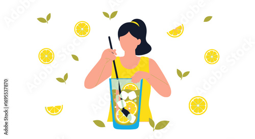 Refreshing Lemonade Preparation: A Woman Mixing Ingredients For A Summer Drink