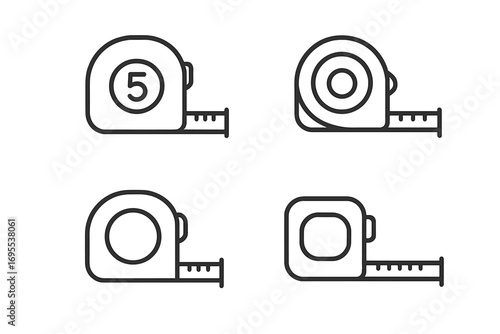 Tape measure line icon set. Minimalistic collection of measuring tools. Modern linear vector illustration for construction, carpentry, repair. Ruler symbol for length.