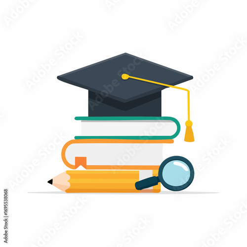Flat colorful school and education vector icons, clean line art, isolated on white, modern design for stickers, logos, or digital use.