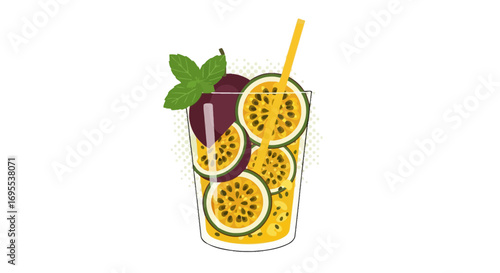 Refreshing Passion Fruit Cocktail in a Glass: A Delicious Fruity Beverage Illustration