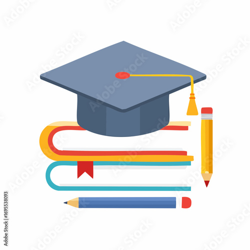 Flat colorful school and education vector icons, clean line art, isolated on white, modern design for stickers, logos, or digital use.