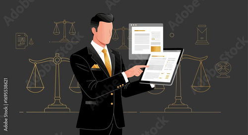 Legal Professional Showcasing Legal Documents On Digital Tablet For Business And Law Firm
