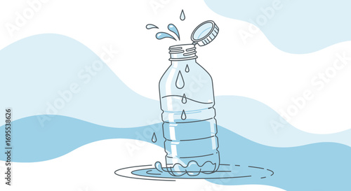 Refreshing Water Bottle With Liquid Splash In Aquatic Background Illustration