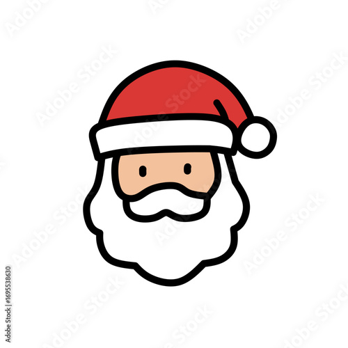 Santa Claus, A cheerful face of Santa with a red hat, white beard, and rosy cheeks.
