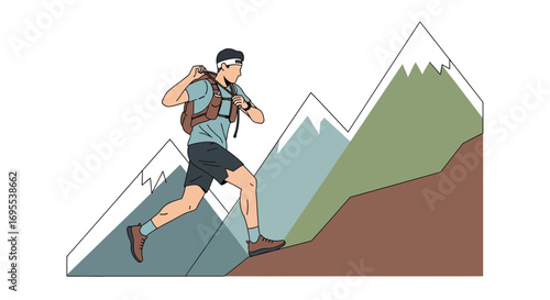 A man's illustration running up a mountain, overcoming physical obstacles and achieving goals