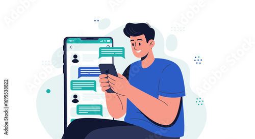 Man Engrossed In Mobile Communication, Messaging, And Smartphone Interactions Perfectly