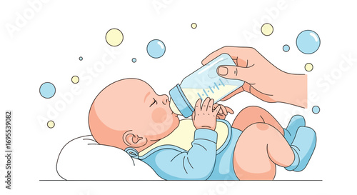 A Peaceful Moment: Illustration Of Infant Feeding And Nurturing With Formula Milk