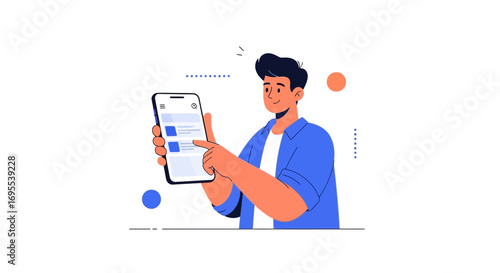 Man Interacting With Smartphone Interface, Checking Tasks, Modern Application Usage, Digital Life