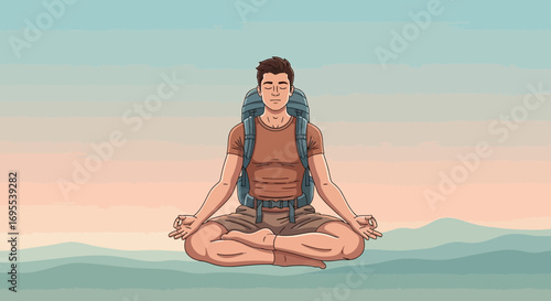 A Peaceful Trekker Meditating in Nature, Symbolizing Yoga and Travel Meditation