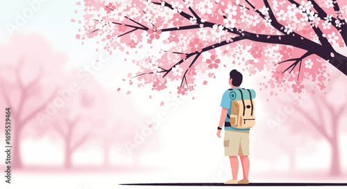 A Person Contemplating Cherry Blossoms During a Calm Moment of Contemplation or Leisure