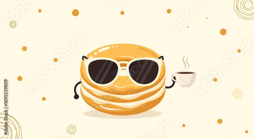 Relaxed Glazed Dessert Enjoying Cup Of Coffee with Sunglasses on a Bright Day