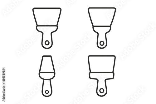 Putty knife line icon set. Spatula and scraper tool collection for construction, renovation, and repair. Minimalist outline vector illustration for plastering and DIY projects.