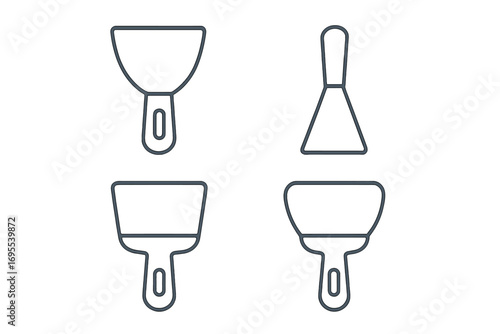 Set of putty knife line icons. Spatula, scraper, and filler tool collection for construction, renovation, and home improvement. Minimalist outline vector symbols for plastering work.