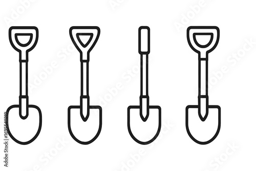 Shovel line icon set. Spade outline vector for garden and construction. Digging tool pictogram collection. Farm, agriculture, groundwork equipment symbol. Simple linear design.