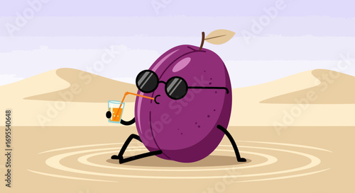 Relaxed Plum Refreshing Drinks While Enjoying Desert Views In A Sunny Day
