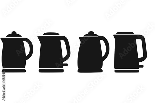 Silhouette collection of electric kettles in minimalist vector style, cartoon illustration set with transparent background, modern kitchen appliances, hot water boilers