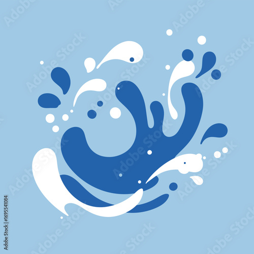 A beautiful watercolor depiction of blue water splashes in a flat design style, capturing nature's fluid movement and tranquility in an artistic form.