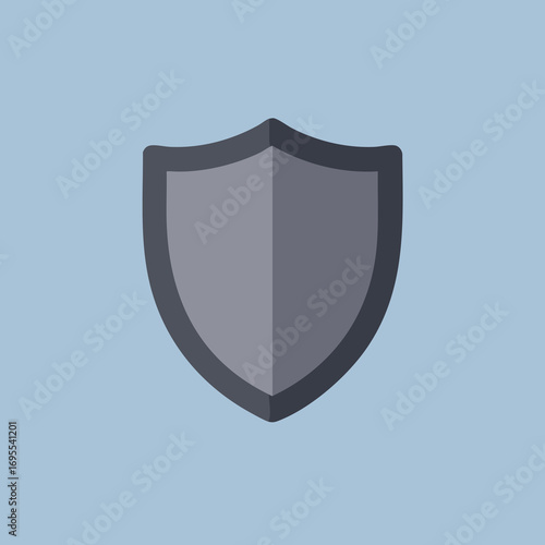 A simple flat design of a gray shield icon.