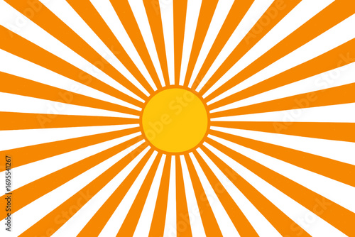 Vibrant sunburst background with radiant sun rays, retro comic style design, bright sunrise and sunset vector illustration, bold orange and yellow cartoon sunburst with transparent background