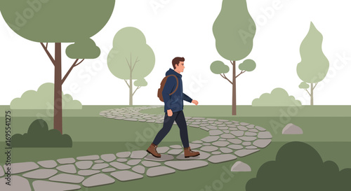 A Person Strolling Along Pathway Framed By Trees Creating A Pleasant Outdoor Adventure