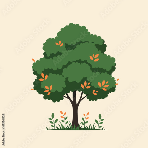Beautiful watercolor illustration of a lush green tree with young saplings, symbolizing growth, vitality, and the beauty of nature's cycle.