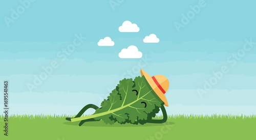 Relaxed Vegetable Character Enjoying a Sunny Day and Leisure, In A Garden Setting