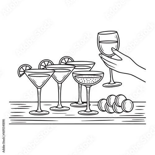 Signature Sips with Martini and Cocktail Glasses Vector Design