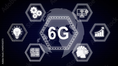 Futuristic 6g technology concept with global network icons and modern connectivity design
