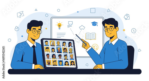 Online Learning And Digital Workspace Illustration Featuring Diverse Participants