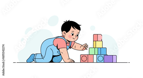 A Playful Toddler Building Colorful Blocks, Exploring Early Childhood Development