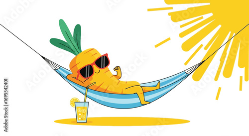 Relaxing Carrot On A Hammock, Sunbathing With Sunglasses And Lemonade, Summer Fun