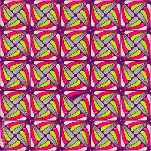 seamless geometric pattern, Abstract seamless pattern featuring teardrop-shaped elements in vibrant colors such as pink