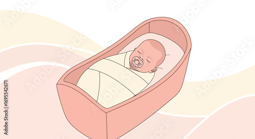 A Serene Illustration Of A Newborn Baby Swaddled And Resting Peacefully In A Cradle