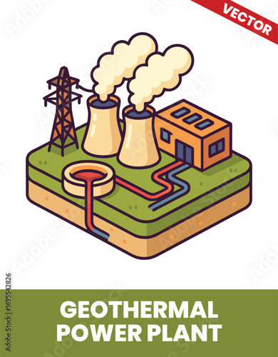 Geothermal power plant isometric 3d illustration Detailed 3D Layout of Geothermal Energy Production Systems Featuring Sustainable Power Generation and Efficient Heat Conversion