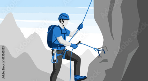 A Skilled Climber Attempts Ascending A Rocky Cliff During A High-Altitude Adventure